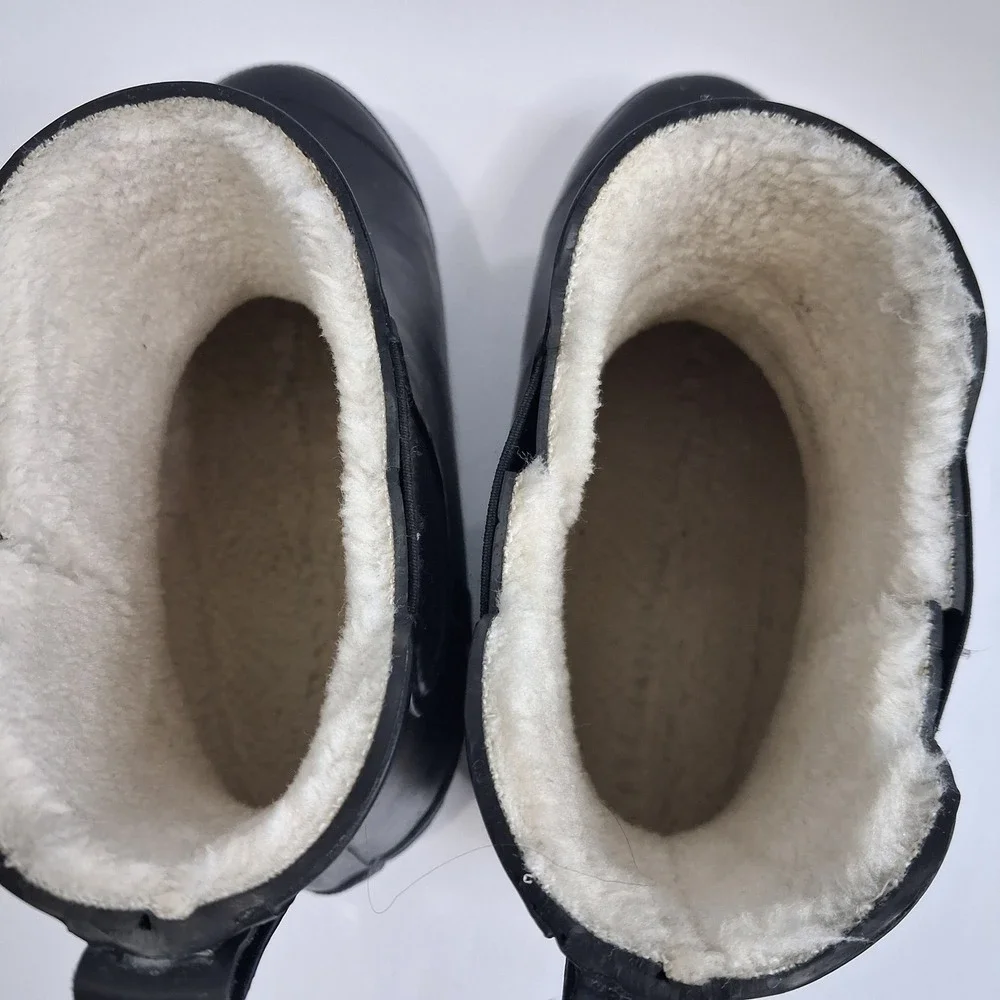 J.Crew Matte Black Rubber Chelsea Rain Boots Faux Shearling Lined Ankle BD333 7